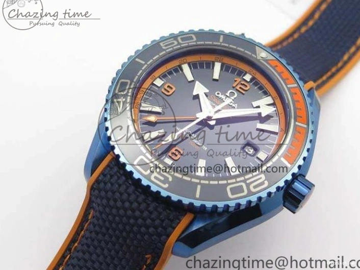 1219 Unique Planet Ocean 45mm GMT Blue DLC Black OMF Best Edition Blue Dial On Blue Gummy Strap A 8123